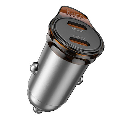 Универсальное авто з/у 2PD hoco NZ16B PD25W + PD20W, QC 3.0, 3A, металл, серый