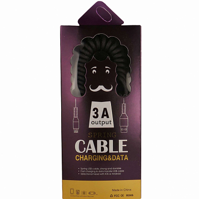 Smile SPRING USB вилка - iPhone (Lightning) вилка, витой, черный, 1.2м