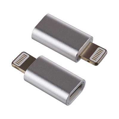 Переходник iPhone (Lightning) штекер - microUSB гнездо Perfeo, серебро