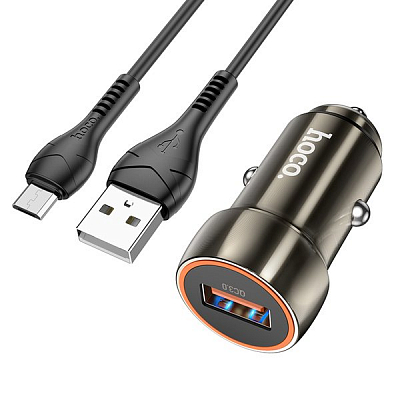 Универсальное авто з/у + кабель Micro 1USB hoco Z46 QC 3.0, 18W, 3A, металл, серый