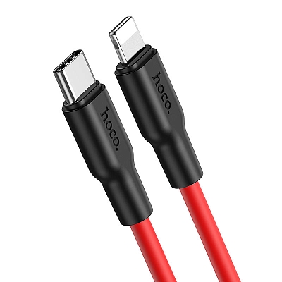 hoco X21 Plus Type-C вилка - iPhone (Lightning) вилка, PD20W, 3A, силикон, черно-красный, 1м