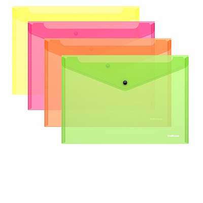 Папка на кнопке A4 Erich Krause Fizzy NEON 140мкм, полупрозрачная, ассорти (12) 