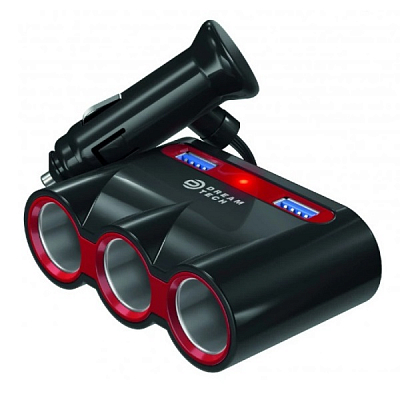 Разветвитель для прикуривателя Dream WF-0966 3А 3 гнезда + 2USB, черный