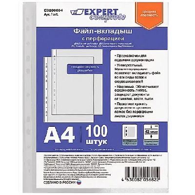 Папка-вкладыш с перфорацией A4 Expert Complete Classic, 42мкм, 100шт