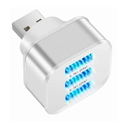 Разветвитель USB на 3 порта NOBRAND для зарядки, бело-серебристый (не поддерживает передачу данных)