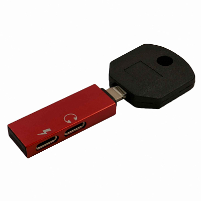 Переходник iPhone (Lightning) штекер - 2 х iPhone (Lightning) гнездо, "Ключ", красный
