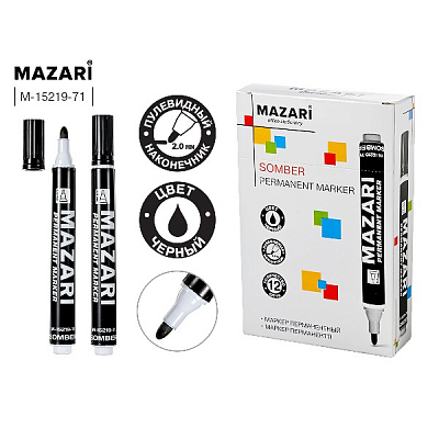 Маркер перманентный черный, 2-3мм, MAZARI SOMBER, пулевидный наконечник (12)
