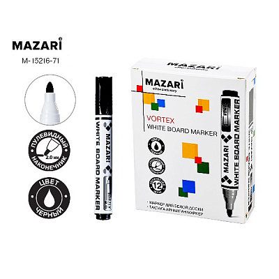 Маркер для белой доски VORTEX, ЧЕРНЫЙ, пулевидный наконечник, ширина линии письма 2-3 мм (12)