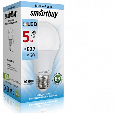 Лампа светодиодная E27 4000K 5W Smartbuy A60 (груша)