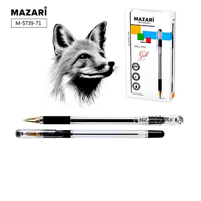 Ручка шариковая Черный MAZARI GOLD, 0.5 мм, прозрачный корпус с грипом из каучука (24)