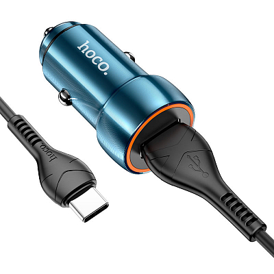 Универсальное авто з/у + кабель Type-C 1USB hoco Z46 QC 3.0, 18W, 3A, металл, синий