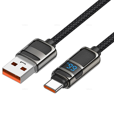 hoco U137 USB вилка - Type-C вилка, 66W, 5A, нейлон, дисплей, черный, 1.2м