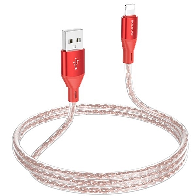 BOROFONE BX96 USB вилка - iPhone (Lightning) вилка, 2.4A, силикон, красный, 1м