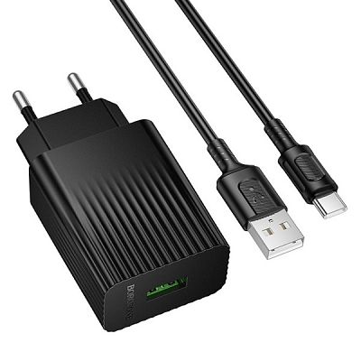 Универсальное сетевое з/у + кабель Type-C 1USB BOROFONE BAS72A QC3.0, 18W, черный