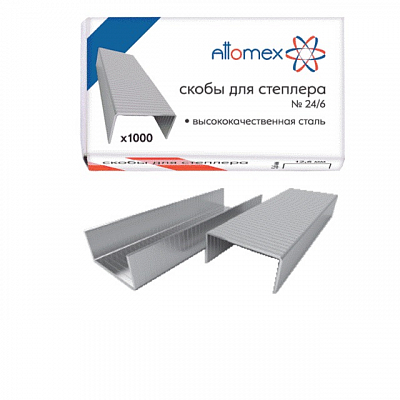 Скобы для степлера Attomex №24/6, 1000 шт., оцинкованные