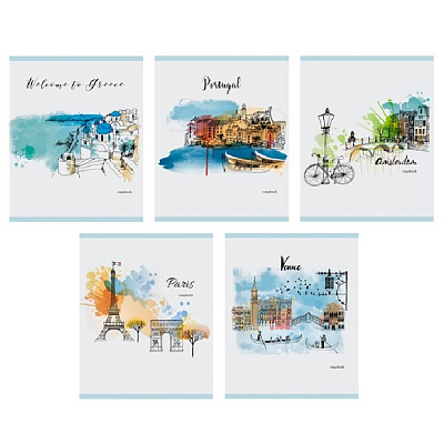 Тетрадь 48 л, А5, скрепка, АКВАРЕЛЬНЫЕ ПУТЕШЕСТВИЕ, клетка