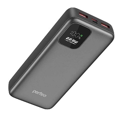 Power bank Perfeo 20000 mAh, LED дисплей, PD + QC 3.0/Type-C, 2 USB, Выход: 5A, max 22.5W, черный