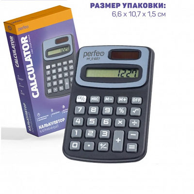 Калькулятор PERFEO карманный/черный/8 разрядный