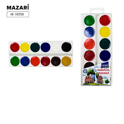 Акварель медовая, 12 цветов, без кисти, пластиковый пенал