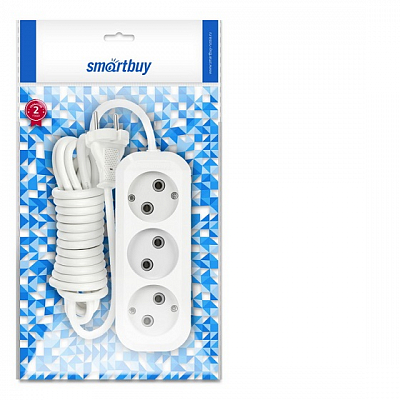 Удлинитель 3 метра, 3 розетки Smartbuy 10А, белый (без заземления)