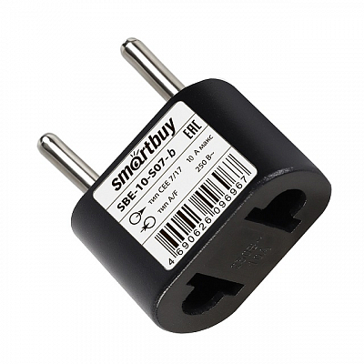 Адаптер-переходник на евро вилку Smartbuy, 10А, 250В, черный