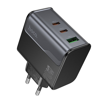 Универсальное сетевое з/у 2PD+1USB hoco CS75A, GaN, 70W, QC3.0, черный