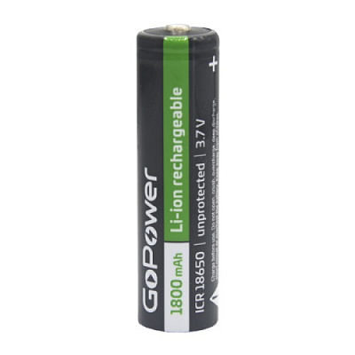 Аккумулятор GoPower 18650 1800 mAh 3.7V без защиты, с высоким контактом (без упаковки)