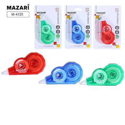 Корректирующая лента-роллер MAZARI ELTO, ширина 5мм, намотка 8 метров, 3 цвета