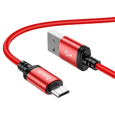 hoco X89 USB вилка - microUSB вилка, 2.4A, нейлон, красный, 1 м.