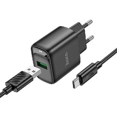 Универсальное сетевое з/у + кабель Type-C 1USB hoco C140A QC3.0, выход 18W, черный