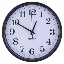 Часы настенные Perfeo  "PF-WC-003", круглые диаметр 30 см, черный корпус / белый циферблат