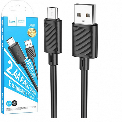hoco X88 USB вилка - microUSB вилка, 2.4A, черный, 1 м.