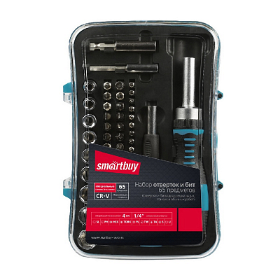 Отвертка с набором бит (насадок) 65 предметов (2 отвертки, 52 биты, 9 головок, CR-V), Smartbuy 