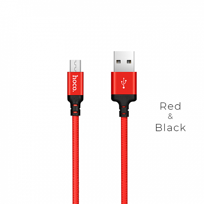 hoco X14 USB вилка - microUSB вилка, нейлон, черно-красный, 1 м.