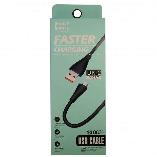 DK-2 USB вилка - microUSB вилка, 2.4А, силикон, зеленый, 1м