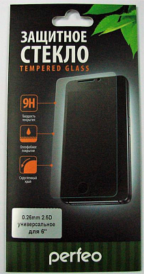Стекло универсальное 6.0", 2.5D, 0.26 мм, 77 х 155, Perfeo, картонная упаковка