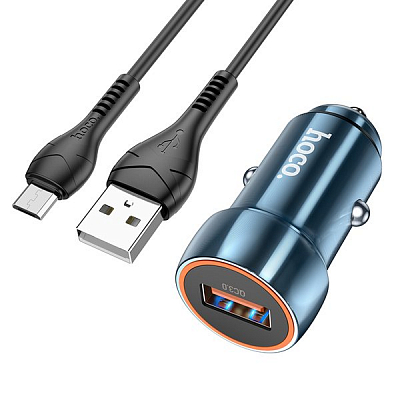 Универсальное авто з/у + кабель Micro 1USB hoco Z46 QC 3.0, 18W, 3A, металл, синий 