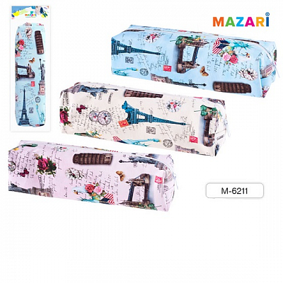 Пенал-косметичка MAZARI ПАРИЖ, на молнии, ПВХ, ассорти 3 цвета