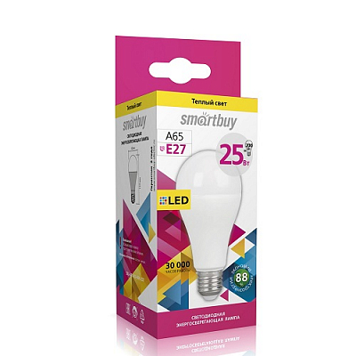 Лампа светодиодная E27 3000K 25W Smartbuy A65 (груша)