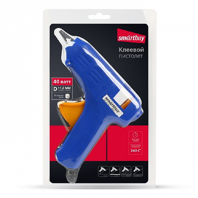 Пистолет клеевой электрический Smartbuy tools, 40 Вт, D=11.2 мм, алюминиевое сопло, шнур 0.5 м