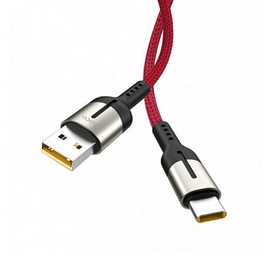 hoco U68 USB вилка - Type-C вилка, 5A, нейлон, красный, 1.2м