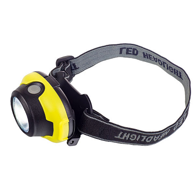 Фонарь налобный Perfeo Bravo (3 x AAA), 1 LED, 3 режима, черно-желтый