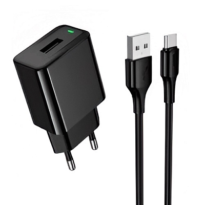 Универсальное сетевое з/у + кабель Type-C 1USB hoco CS91A, 10.5W, 2.1А, черный