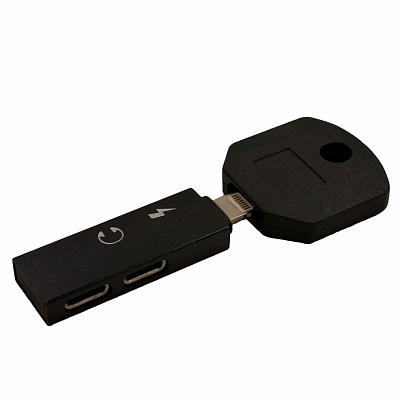 Переходник iPhone (Lightning) штекер - 2 х iPhone (Lightning) гнездо, "Ключ", черный