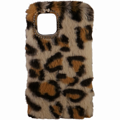 Клип-кейс iPhone 11 Меховой, Леопард