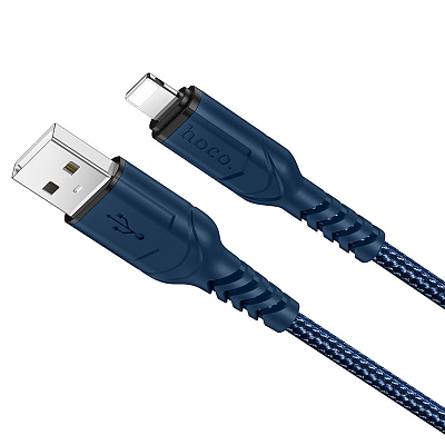 hoco X59 USB вилка - iPhone (Lightning) вилка, 2.4A, нейлон, синий, 1м