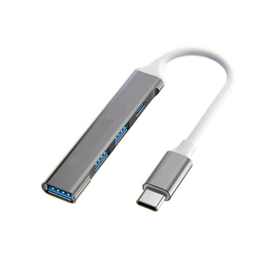 Разветвитель Type-C штекер на 3USB + 1 Type-C Dream QC08, серый