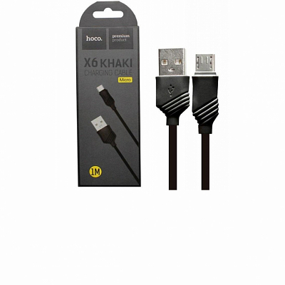 hoco X6 USB вилка - microUSB вилка, 2.4A, плоский, черный, 1м