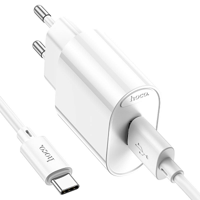 Универсальное сетевое з/у + кабель Type-C 1USB hoco C109A QC3.0, выход 18W, белый