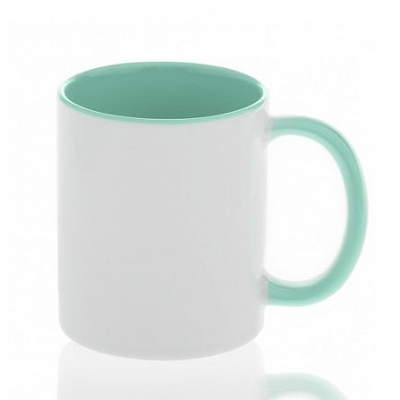 Кружка 330мл белая с мятной внутренней поверхностью и с цветной ручкой